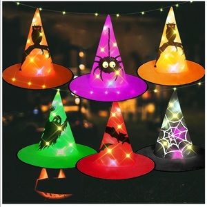 NWT HIGBRE 6 Pcs Hanging Lighted Witch Hats
